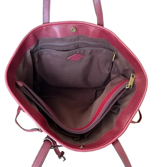 Fossil Charli Leather and Suede Tote Bag Triple Compartment Red Shoulder Bag - Picture 9 of 16